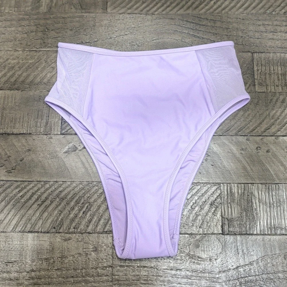 Aerie High Cut Cheeky Bikini Bottoms Lilac Purple Mesh XS NWT